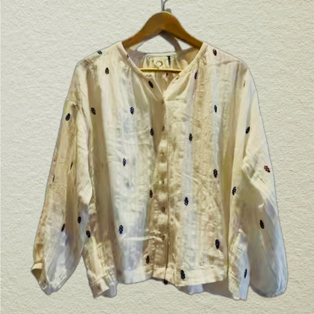 Akemi + Kin 3/4 sleeve White Blouse with Embroidered Accents